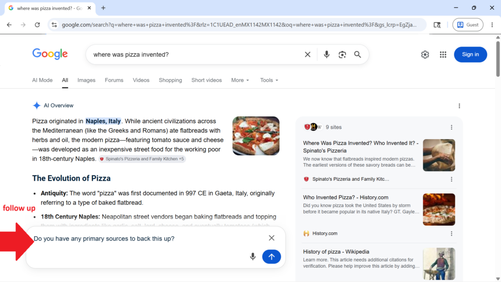 Google, search, Google Search, AI, AI Mode, pizza